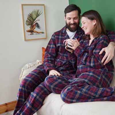 Pijama de franela Maroon Navy Check (LV10) - Hombre/Mujer