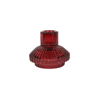 Portavelas pequeño de cristal rojo burdeos