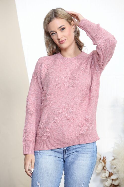 Pink fluffy patterned winter jumper
