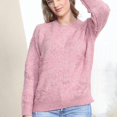 Pink fluffy patterned winter jumper