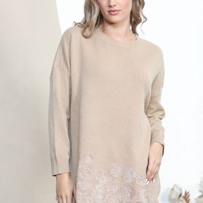 Camel long sleeve jumper with spiral pattern