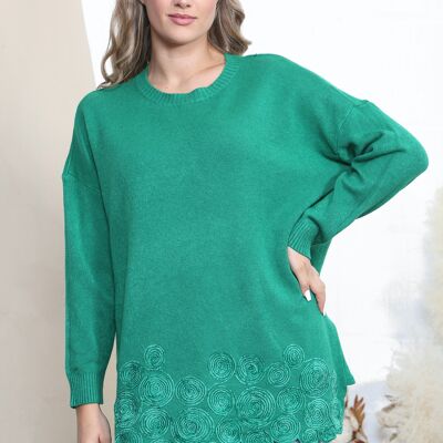 Pull vert à manches longues avec motif spirale