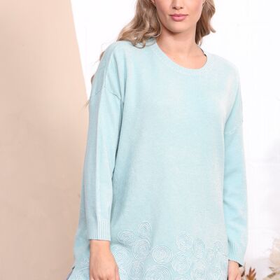 Mint long sleeve jumper with spiral pattern