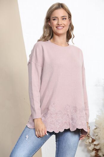 Pull rose à manches longues avec motif spirale 1