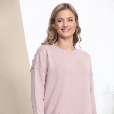 Pink long sleeve jumper with spiral pattern