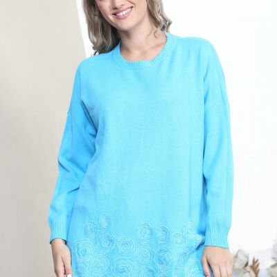 Sky Blue long sleeve jumper with spiral pattern