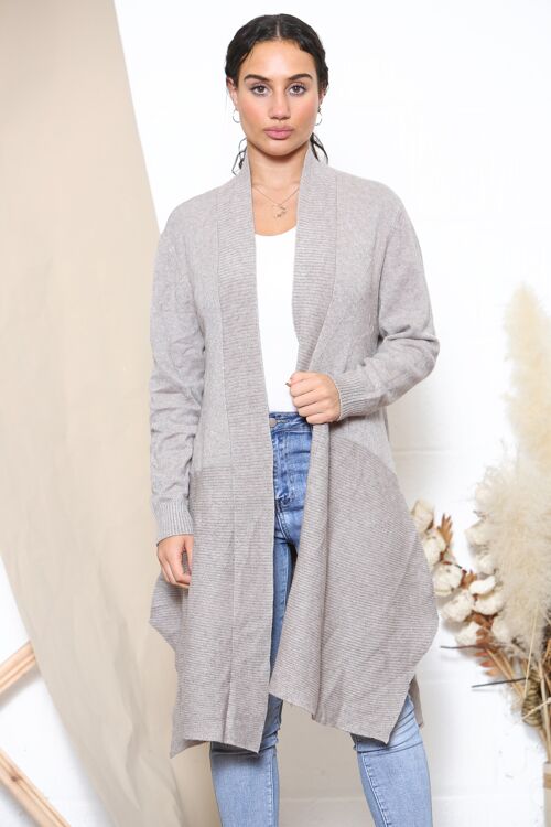 Taupe ribbed texture long sleeve cardigan