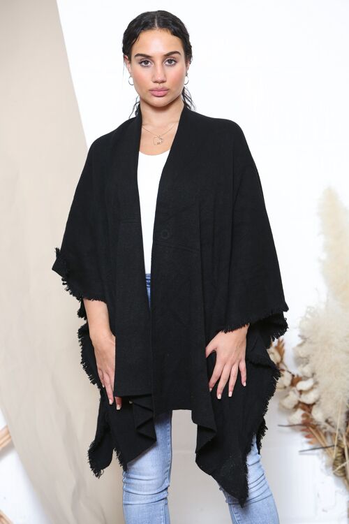 Black frayed edge poncho