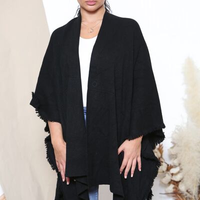 Black frayed edge poncho