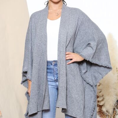 Grey frayed edge poncho