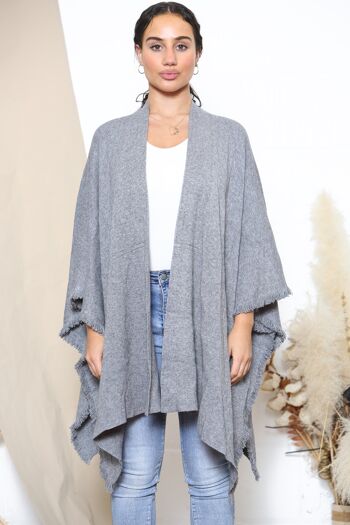 Poncho bord effiloché gris 4