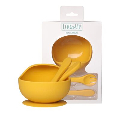 Set repas moutarde pour enfant - bol et couverts -