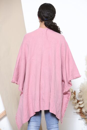 Poncho bord effiloché rose 3