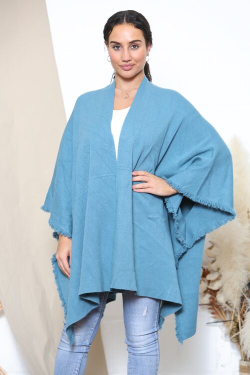 Teal frayed edge poncho