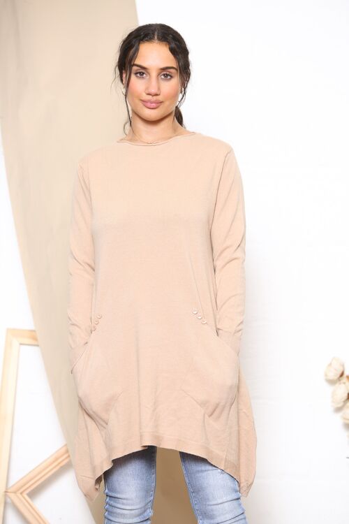 Camel oversized jumper with decorative buttons