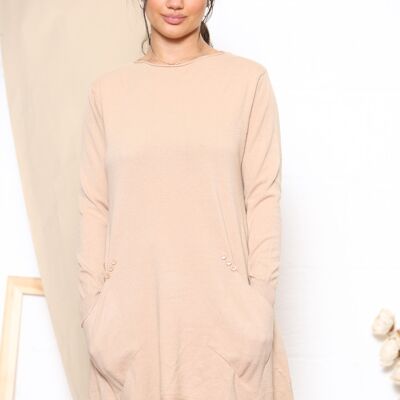 Camel oversized jumper with decorative buttons