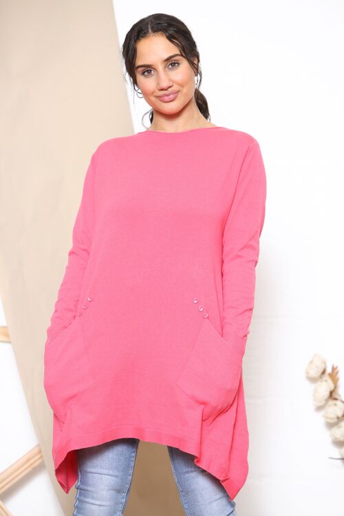 Fuchsia oversized jumper with decorative buttons