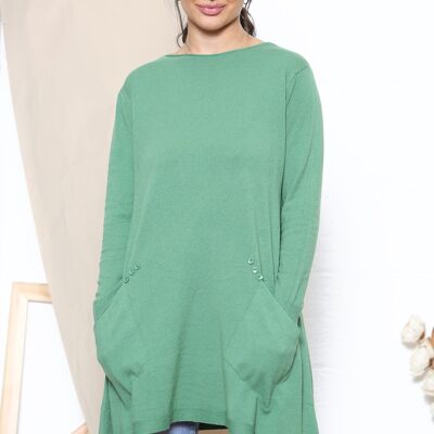 Green oversized jumper with decorative buttons