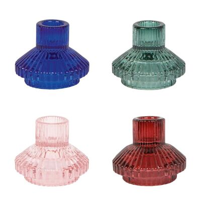 Small Ribbed Glass Candle Holders Set