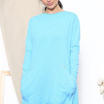 Sky Blue oversized jumper with decorative buttons