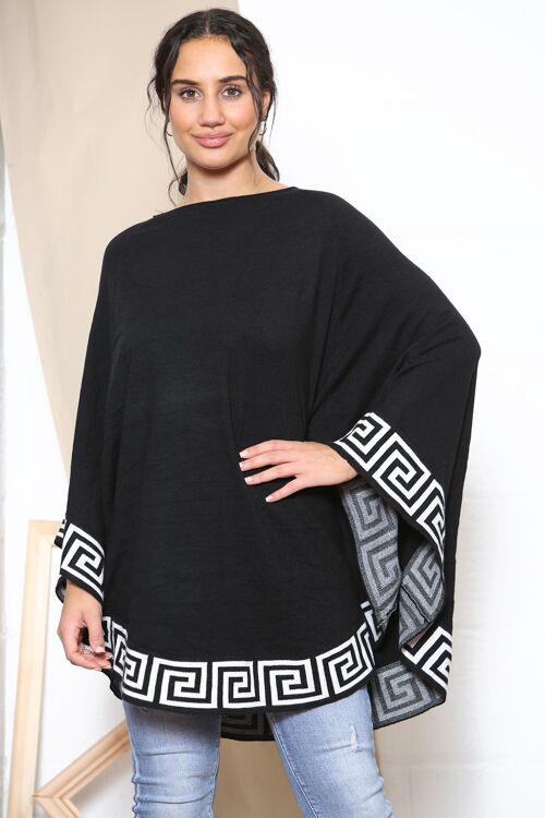 Black/White aztec print trim poncho