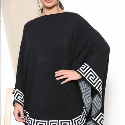 Black/White aztec print trim poncho