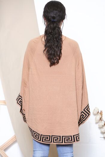 Poncho bordeaux imprimé aztèque camel 3