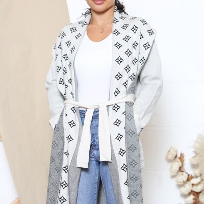 Beige star pattern coat with pockets
