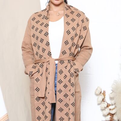 Camel star pattern coat with pockets