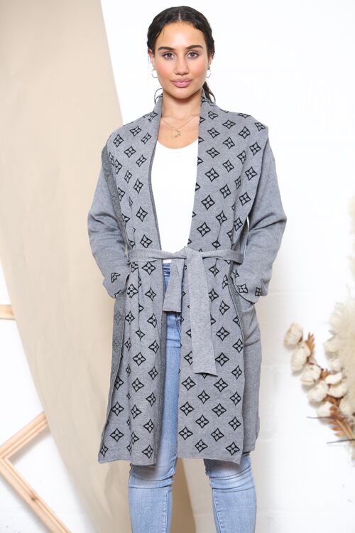 Grey star pattern coat with pockets