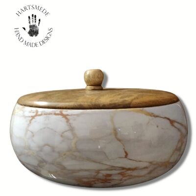 Wooden Serving Bowl Set with Lid & Spoons in marble print