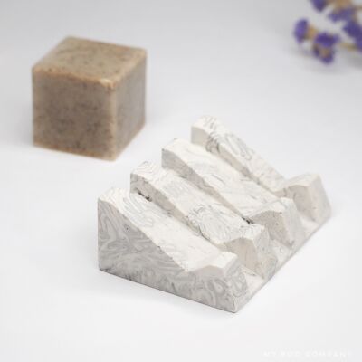 Handmade soap dish in gypsum (jesmonite), inclined model