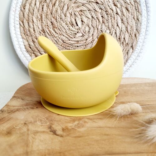 Silicone bowl with suction cup and spoon - Yellow ocher