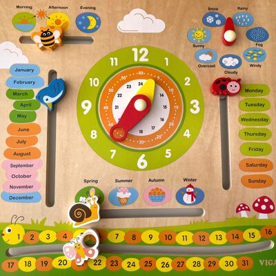 VIGA TOYS - CALENDARIO DE MADERA CON RELOJ