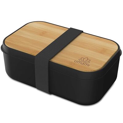 Bento Lunch Box 1.0L All Inclusive, 4 Cutlery, Real Wood Lid, Leakproof, 1 Sauce Pot, UMAMI Adult Bento Box, Mother's/Father's Day
