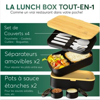 Umami Bento Lunch Box, 2 Pots à Sauce & Couverts en Bois Inclus, Lunchbox Micro-Ondable, Boîte à lunch Adulte/Enfant, Boîte Repas Compartimentée, Boîte Bento Lunch Box, Bento Box 9