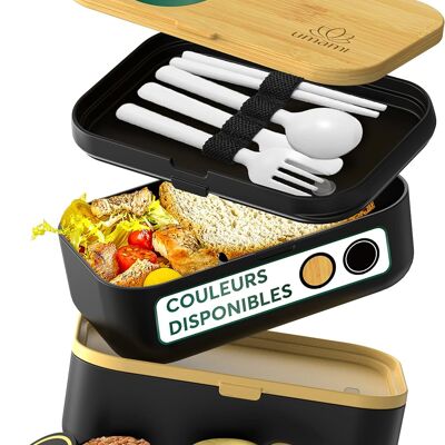 Fiambrera Umami Bento, 2 cacerolas para salsa y cubiertos de madera incluidos, Fiambrera para microondas, Fiambrera para adultos/niños, Caja de comida compartimentada, Fiambrera Bento, Fiambrera Bento