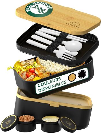 Umami Bento Lunch Box, 2 Pots à Sauce & Couverts en Bois Inclus, Lunchbox Micro-Ondable, Boîte à lunch Adulte/Enfant, Boîte Repas Compartimentée, Boîte Bento Lunch Box, Bento Box 1