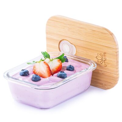 Lunch Box En Verre & Bambou S, Cadeau Idéal Homme/Femme, Boîte Bento Japonaise Hermétique 1 Étage, Micro-ondes, Four & Lave-vaisselle