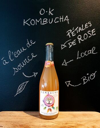 Kombucha artisanal thé noir pétales de rose 750ml