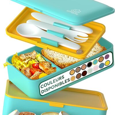 Fiambrera Bento Umami, incluye cubiertos y 2 salseras, a prueba de fugas, para adultos, apta para microondas, con compartimentos, color turquesa fresco, 1200 ml