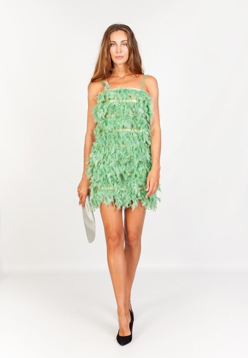 TAMARA MINT GREEN FEATHERED MINI DRESS