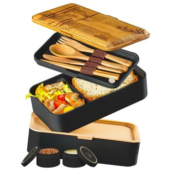 Umami Bento Lunch Box, 2 Pots à Sauce & Couverts en Bois Inclus, Lunchbox Micro-Ondable, Boîte à lunch Adulte, Boîte Repas Compartimentée, Boîte Bento Lunch Box, Bento Box 9