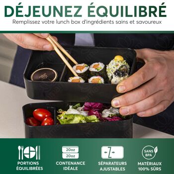 Umami Bento Lunch Box, 2 Pots à Sauce & Couverts en Bois Inclus, Lunchbox Micro-Ondable, Boîte à lunch Adulte, Boîte Repas Compartimentée, Boîte Bento Lunch Box, Bento Box 13