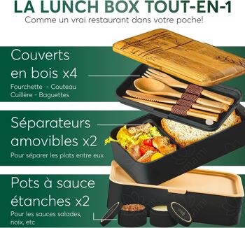 Umami Bento Lunch Box, 2 Pots à Sauce & Couverts en Bois Inclus, Lunchbox Micro-Ondable, Boîte à lunch Adulte, Boîte Repas Compartimentée, Boîte Bento Lunch Box, Bento Box 7