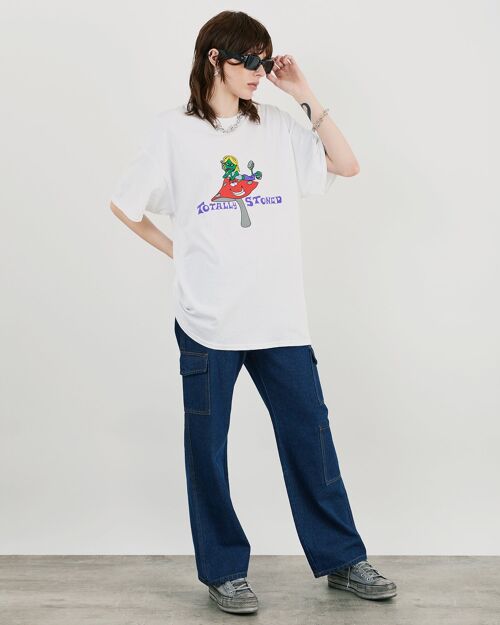 Totally Stoned Oversized Tee With Graphic In White