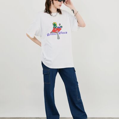 Totally Stoned – Übergroßes T-Shirt mit Grafik in Weiß