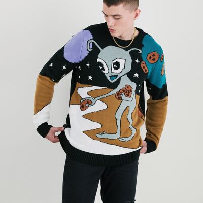 Alien Cookies Oversized Knit Crewneck Sweater With Graphic In Multicolour