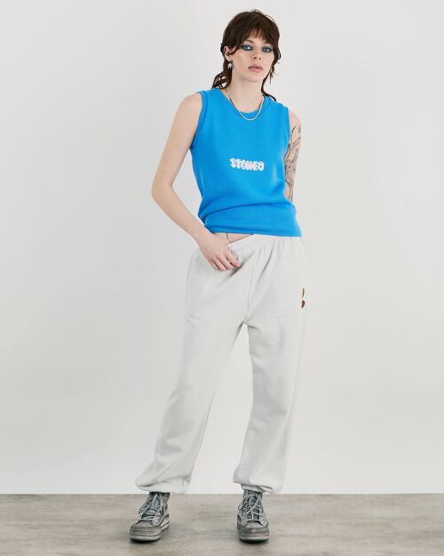 Gelato Knit Fitted Crew Neck Tank Top With Graphic In Y2K Blue