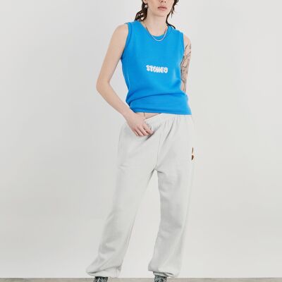 Camiseta sin mangas ajustada con cuello redondo y gráfico en azul Y2K de Gelato